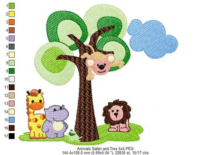 Animals Safari and Tree - Fill Stitch