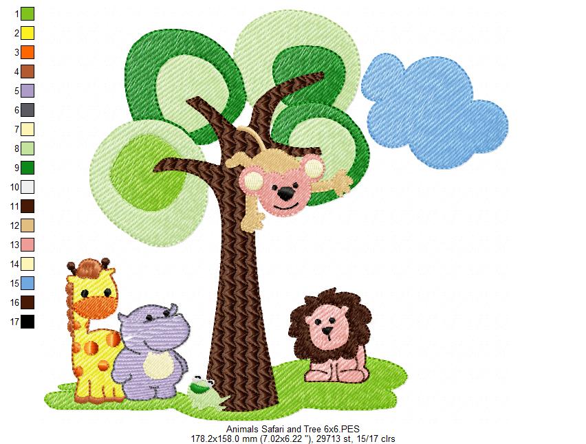 Animals Safari and Tree - Fill Stitch