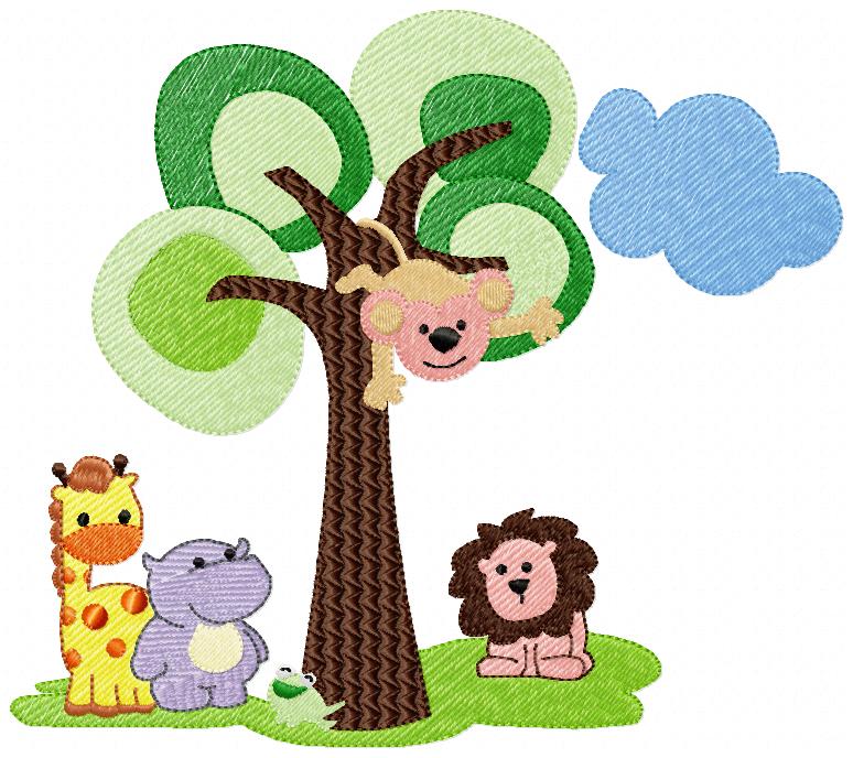 Animals Safari and Tree - Fill Stitch