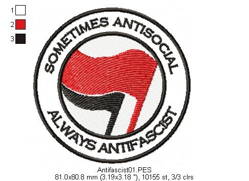 Sometimes antisocial, always antifascist - Fill Stitch - Machine Embroidery Design