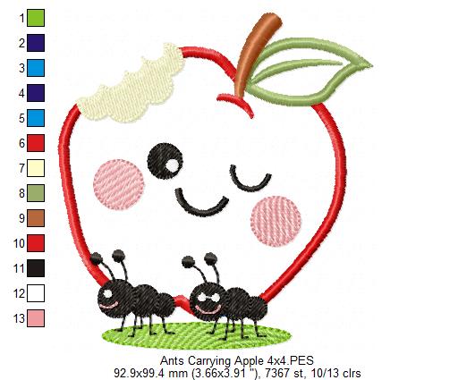 Ants Carrying a Happy Apple - Applique