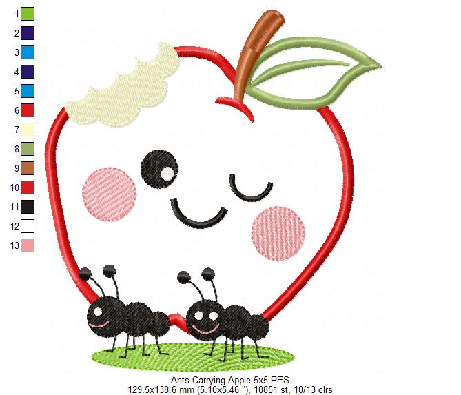 Ants Carrying a Happy Apple - Applique