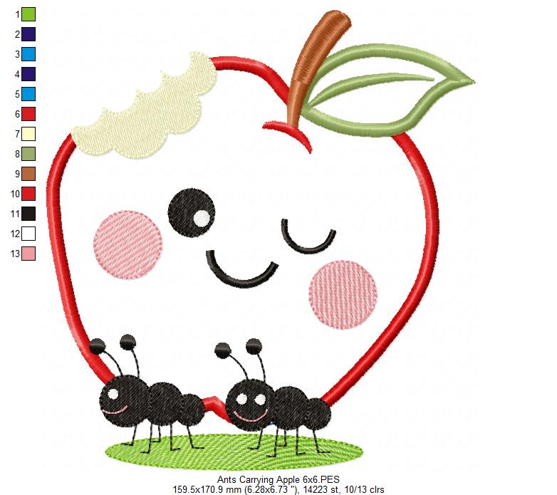 Ants Carrying a Happy Apple - Applique