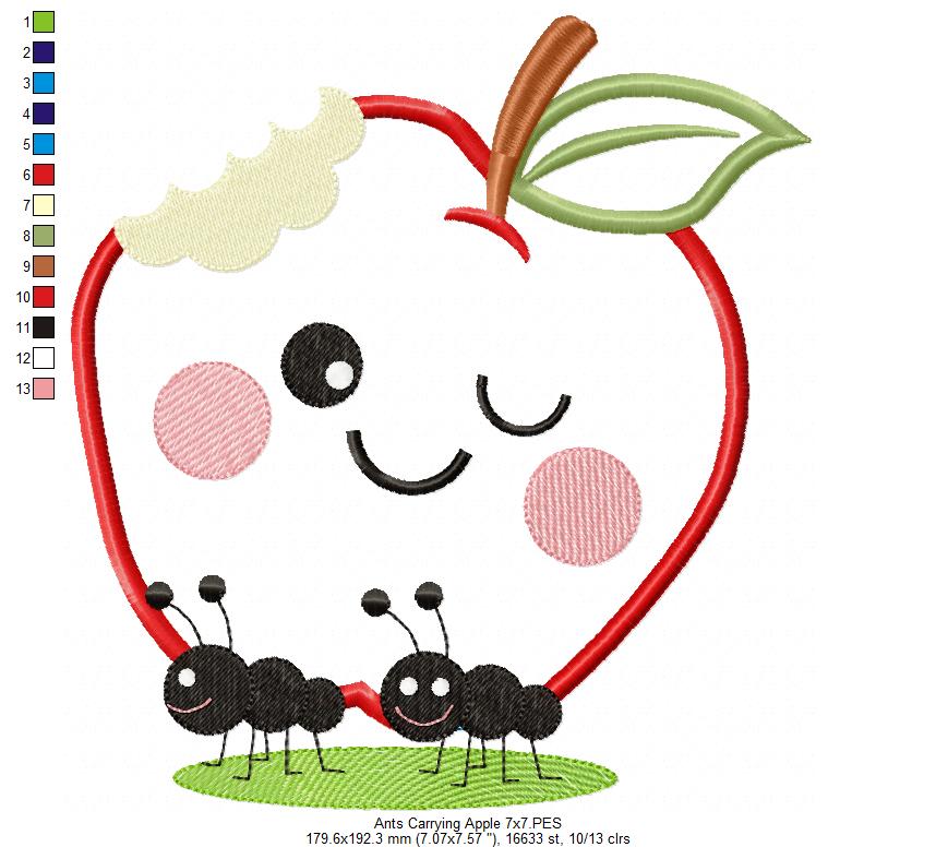 Ants Carrying a Happy Apple - Applique