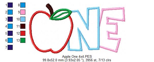 Apple Number 1 One 1st Birthday - Applique