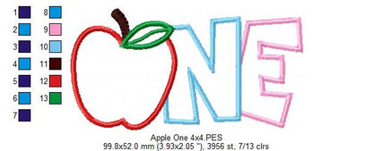 Apple Number 1 One 1st Birthday - Applique