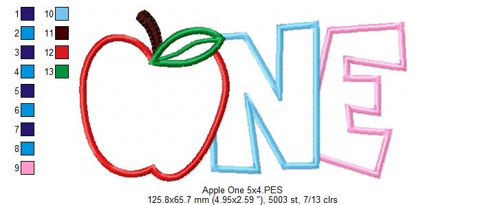 Apple Number 1 One 1st Birthday - Applique