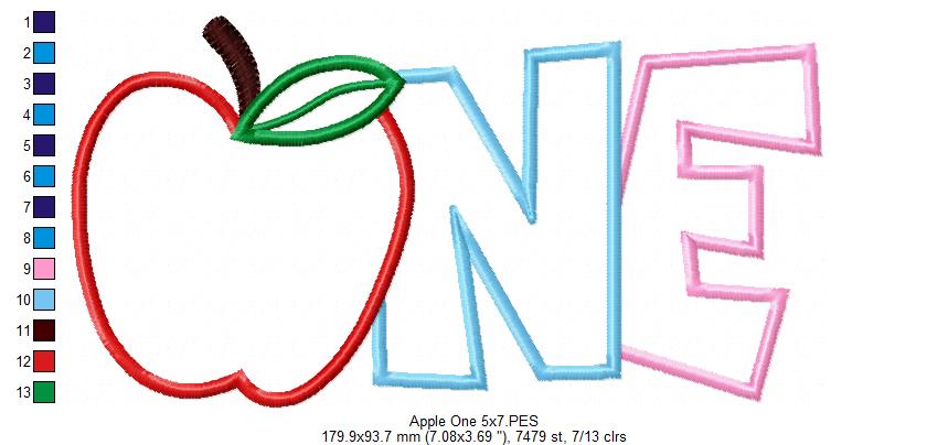 Apple Number 1 One 1st Birthday - Applique