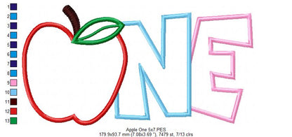 Apple Number 1 One 1st Birthday - Applique