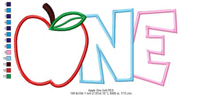 Apple Number 1 One 1st Birthday - Applique