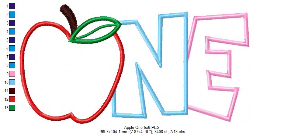 Apple Number 1 One 1st Birthday - Applique