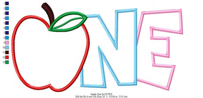 Apple Number 1 One 1st Birthday - Applique
