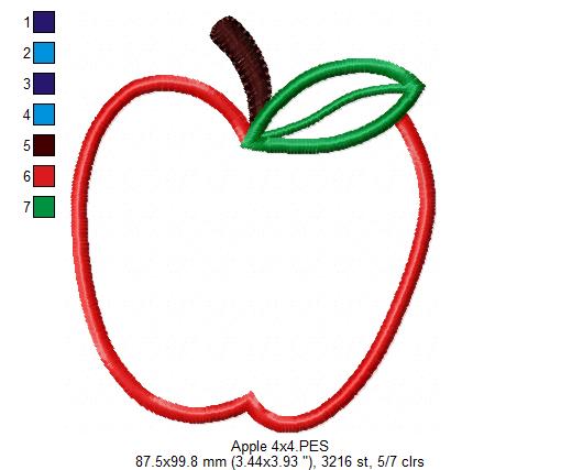 Apple - Applique - Machine Embroidery Design