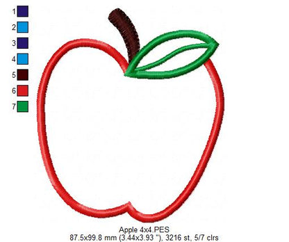 Apple - Applique - Machine Embroidery Design
