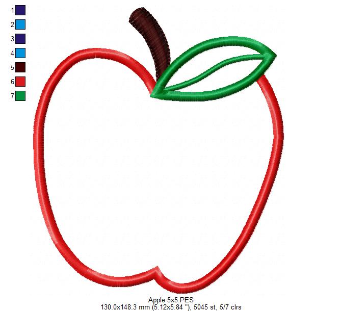 Apple - Applique - Machine Embroidery Design