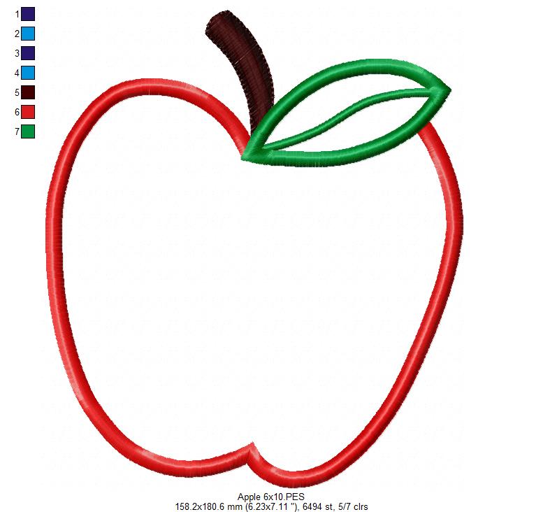 Apple - Applique - Machine Embroidery Design