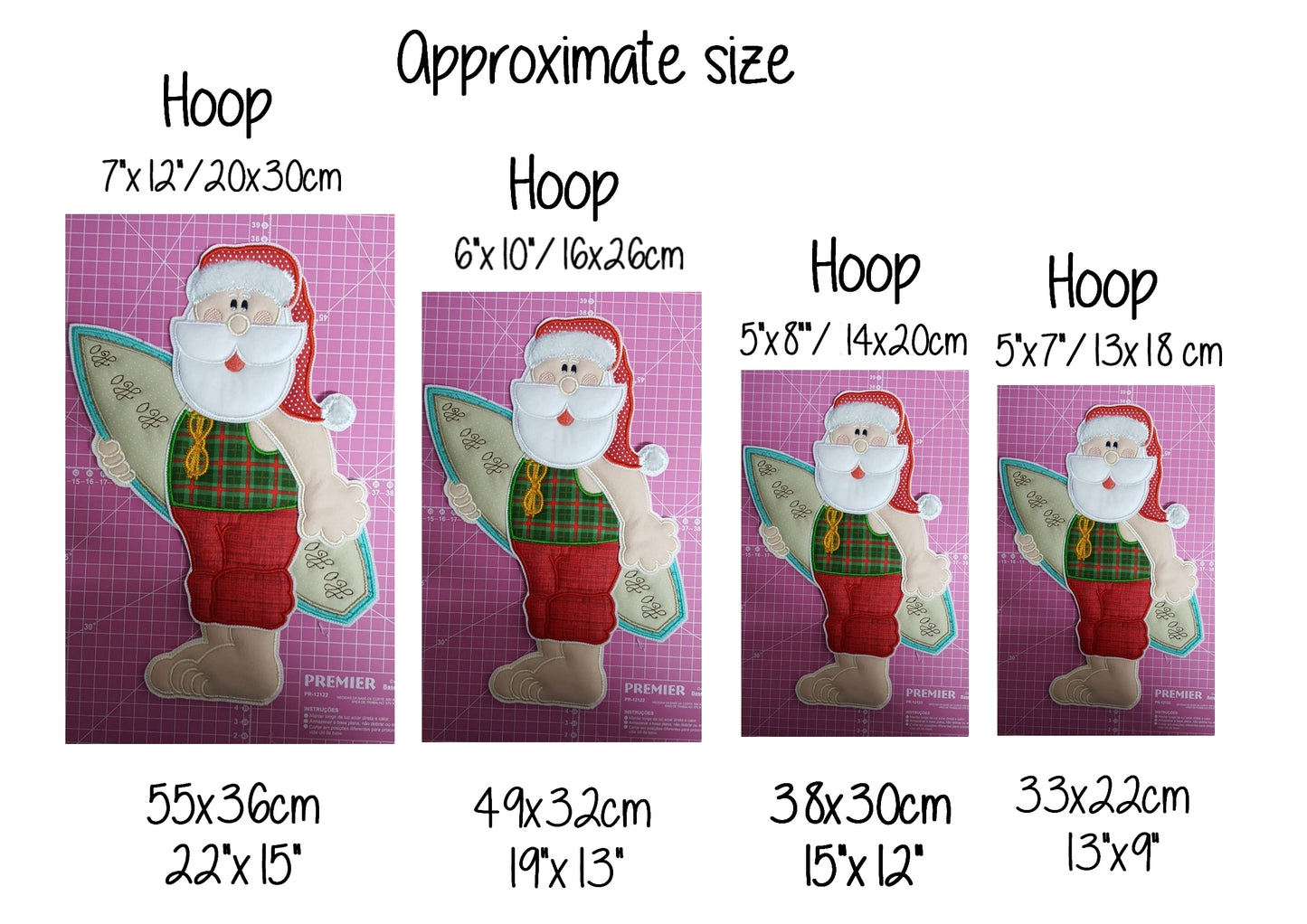 Surfer Santa Claus Vase Ornament - ITH Project - Machine Embroidery Design