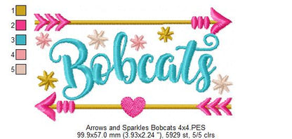 Arrows and Sparkles Bobcats – Satin Stitch – Machine Embroidery Design