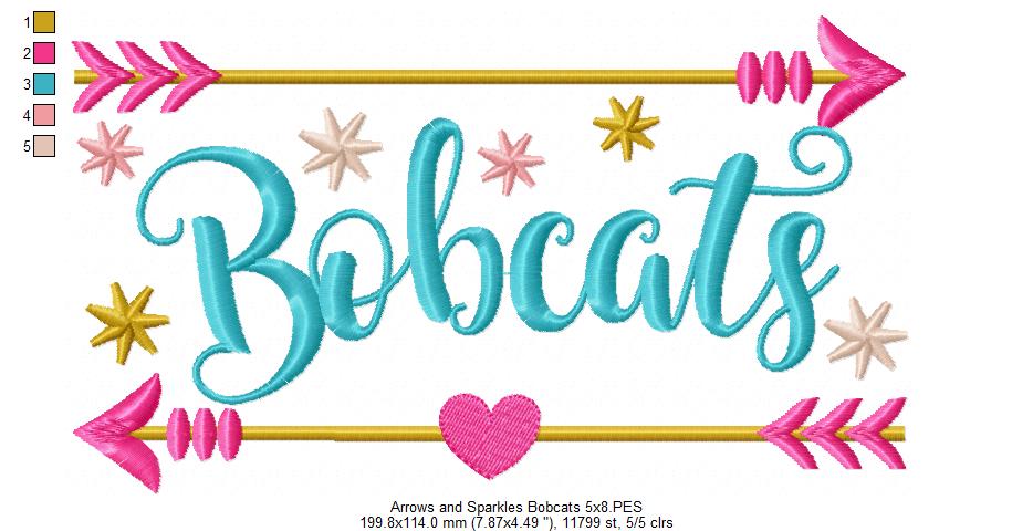 Arrows and Sparkles Bobcats – Satin Stitch – Machine Embroidery Design