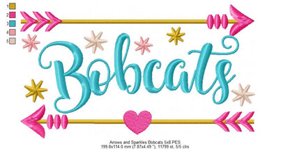 Arrows and Sparkles Bobcats – Satin Stitch – Machine Embroidery Design
