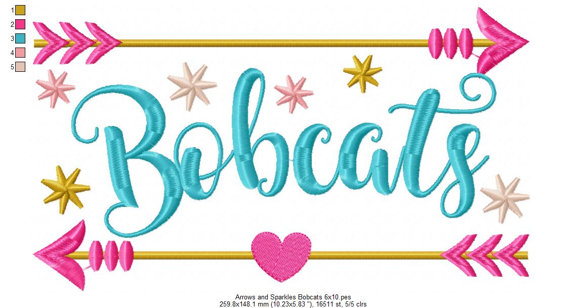 Arrows and Sparkles Bobcats – Satin Stitch – Machine Embroidery Design