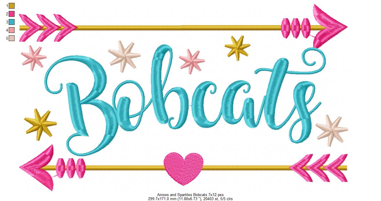 Arrows and Sparkles Bobcats – Satin Stitch – Machine Embroidery Design