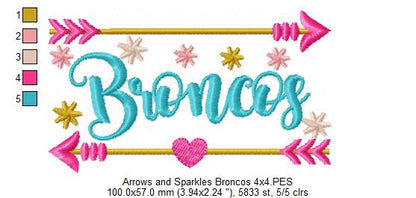 Arrows and Sparkles Broncos – Satin Stitch – Machine Embroidery Design