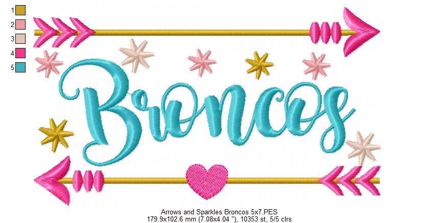 Arrows and Sparkles Broncos – Satin Stitch – Machine Embroidery Design
