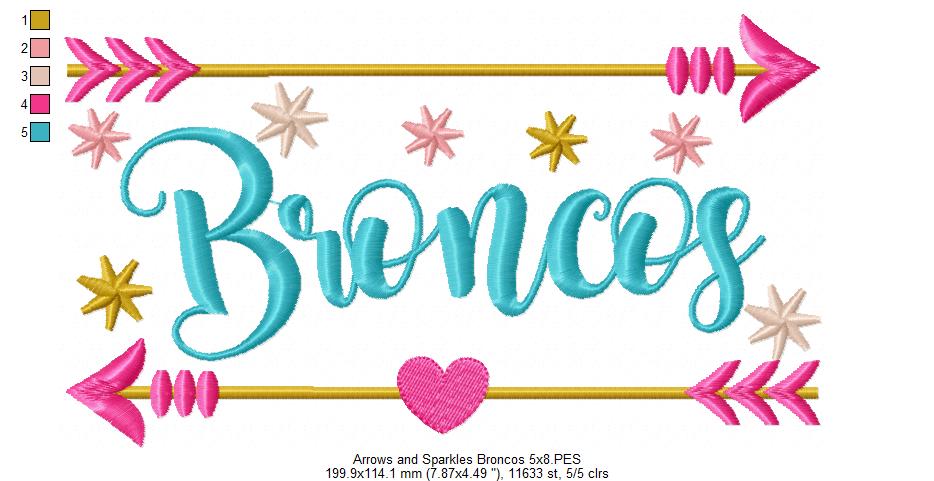 Arrows and Sparkles Broncos – Satin Stitch – Machine Embroidery Design