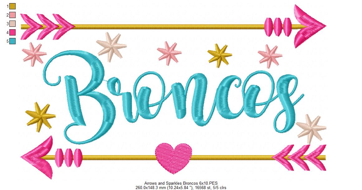 Arrows and Sparkles Broncos – Satin Stitch – Machine Embroidery Design