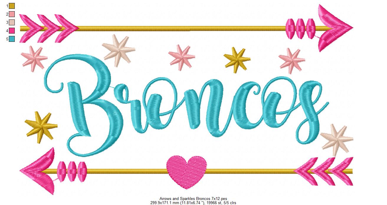 Arrows and Sparkles Broncos – Satin Stitch – Machine Embroidery Design