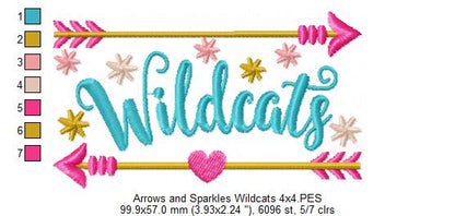 Arrows and Sparkles Wildcats – Satin Stitch – Machine Embroidery Design
