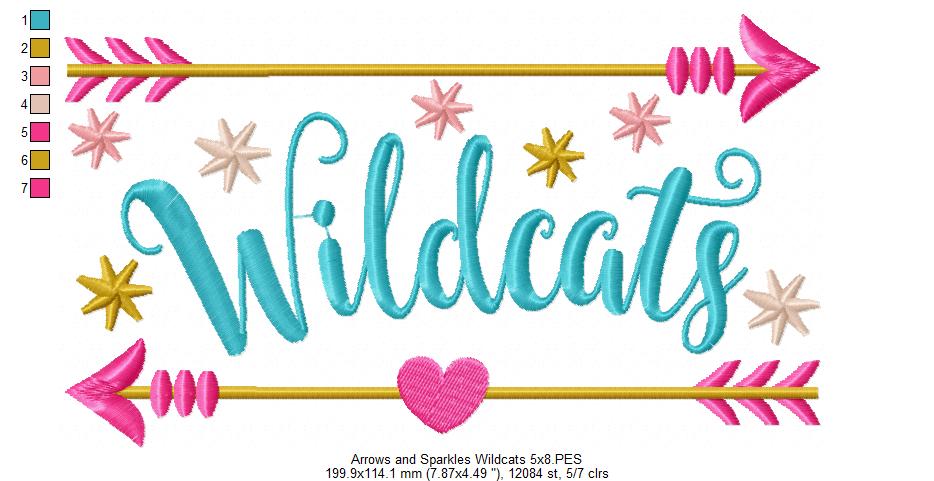 Arrows and Sparkles Wildcats – Satin Stitch – Machine Embroidery Design