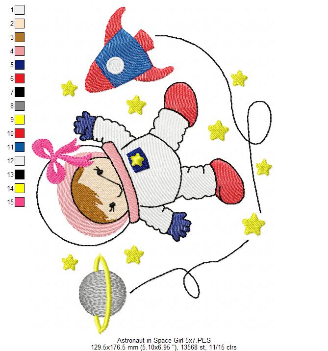 Astronaut in Space Girl - Fill Stitch