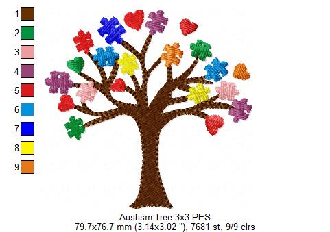 Autism Tree - Fill Stitch - Machine Embroidery Design