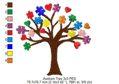 Autism Tree - Fill Stitch - Machine Embroidery Design