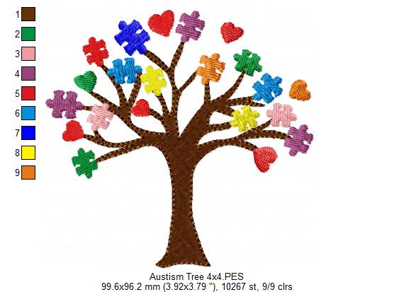 Autism Tree - Fill Stitch - Machine Embroidery Design