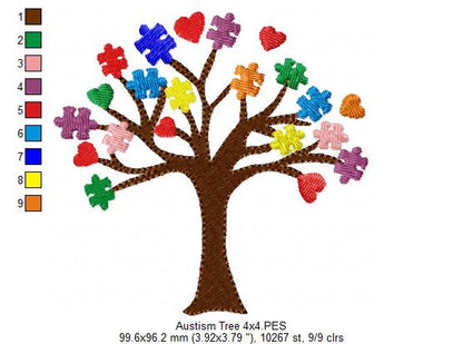 Autism Tree - Fill Stitch - Machine Embroidery Design