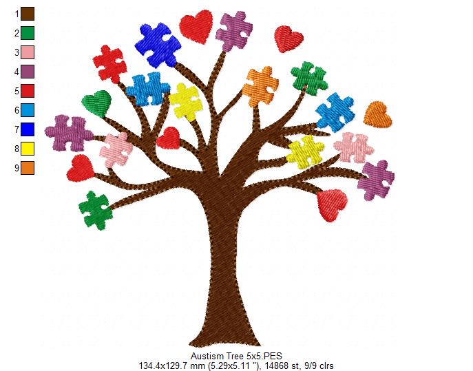 Autism Tree - Fill Stitch - Machine Embroidery Design
