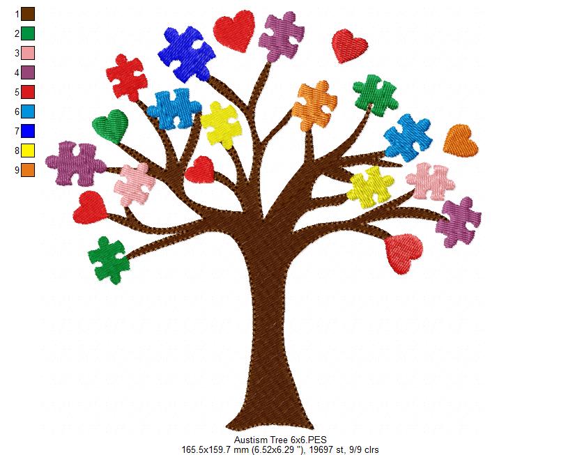 Autism Tree - Fill Stitch - Machine Embroidery Design