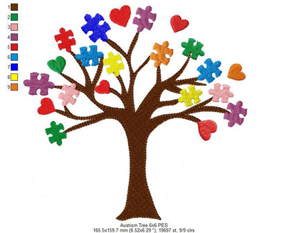 Autism Tree - Fill Stitch - Machine Embroidery Design