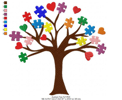 Autism Tree - Fill Stitch - Machine Embroidery Design