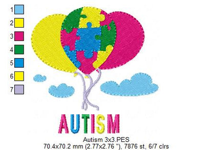 Autism Balloons - Fill Stitch - Machine Embroidery Design