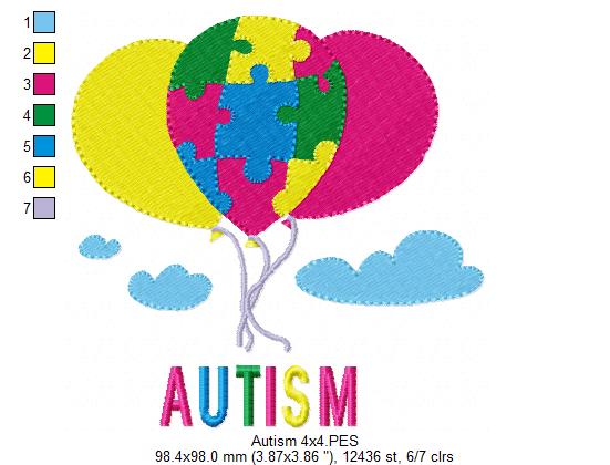 Autism Balloons - Fill Stitch - Machine Embroidery Design
