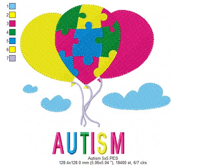 Autism Balloons - Fill Stitch - Machine Embroidery Design
