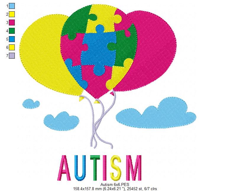 Autism Balloons - Fill Stitch - Machine Embroidery Design