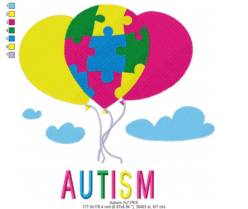 Autism Balloons - Fill Stitch - Machine Embroidery Design
