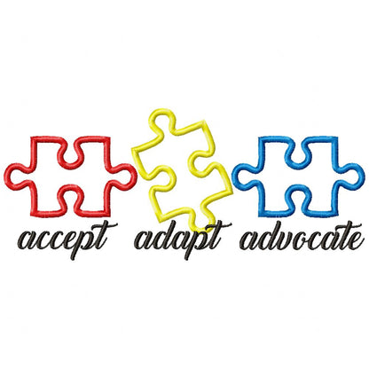 Autism Accept Adapt Advocate - Applique - Machine Embroidery Design
