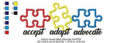 Autism Accept Adapt Advocate - Applique - Machine Embroidery Design