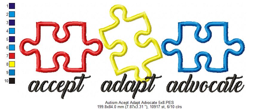 Autism Accept Adapt Advocate - Applique - Machine Embroidery Design